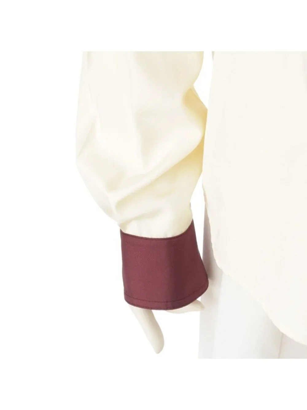 Chanel CC Logo Twill Blouse Long Sleeve Shirt Light Yellow Burgundy 42